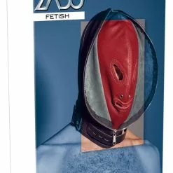 Zado Leather Fashion Dubbel Leder Zwart & Rood Bondagemasker met Rits Voor De Ultieme Leer Fetisj Ervaring. -Fetisj Mode Accessoires Winkel 20202113001 verp 1