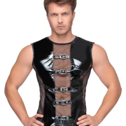 Vinyl Shirt With Net Inserts By Black Level -Fetisj Mode Accessoires Winkel 28903801702 nor a