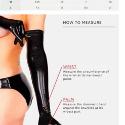 Lange Leatherette Opera Handschoenen Zwart Van Honour Fetish Wear #H1131 -Fetisj Mode Accessoires Winkel LeatheretteGloves female H1131 size chart