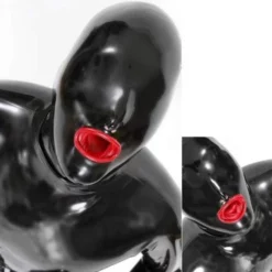 Latex-Masker Met Rode Inwendige Condoom Van Latexa 3164 -Fetisj Mode Accessoires Winkel la 3164 latex mask with condome inside 2752