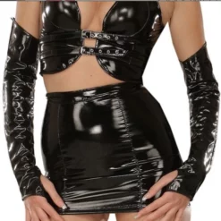 Vingerloze Zwarte Lak Handschoenen Met Duimlus Van Ledapol 1091