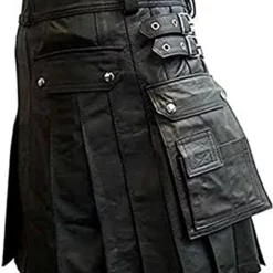NLLeather Mens Black Leather Roman Gladiator Kilt