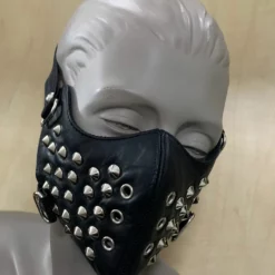 Zwart Leren Mondmasker Met Studs Van NLLeather
