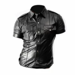 NLLeather Lederen Politieshirt Met Korte Mouwen