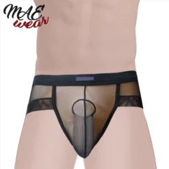 Zwart Transparante Heren Slip Met Penis-Huls By MAE-Wear -Fetisj Mode Accessoires Winkel mae cl 081 men s transparent briefs with penis pouch 24332 1