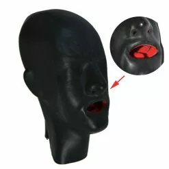MAE-Toys Zwaar Latex Masker Met Rode Tong-gag -Fetisj Mode Accessoires Winkel mae sm 107 0.8mm latex hood with mouth sheath tongue 25031 1