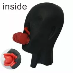 MAE-Toys Zwaar Latex Masker Met Rode Tong-gag -Fetisj Mode Accessoires Winkel mae sm 107 0.8mm latex hood with mouth sheath tongue 25032 2