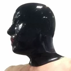 MAE-Toys Zwaar Latex Masker Met Rode Tong-gag -Fetisj Mode Accessoires Winkel mae sm 107 0.8mm latex hood with mouth sheath tongue 25037 1