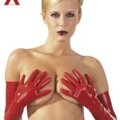 Late-X Fetish Wear Latex Lange Opera Handschoenen Rood By LATE-X -Fetisj Mode Accessoires Winkel or 2900149 red latex gloves red sizes s l 24717 1