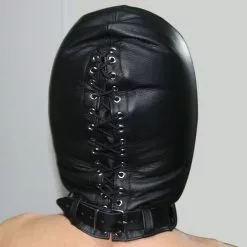 Saxos BDSM Toys Zwart Leder Isolatie Masker Voor De Echte Leer-bondage Liefhebber Van Saxos -Fetisj Mode Accessoires Winkel os 0346 leather isolation mask 16567 1