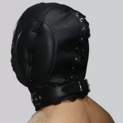 Saxos BDSM Toys Zwart Leder Sensory Deprivation Masker Van Saxos -Fetisj Mode Accessoires Winkel os 0369 sensory deprivation mask 16570