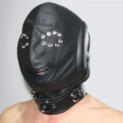 Saxos BDSM Toys Zwart Leder Sensory Deprivation Masker Van Saxos -Fetisj Mode Accessoires Winkel os 0369 sensory deprivation mask 16571