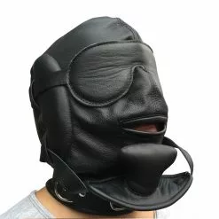 Saxos BDSM Toys Zwart Leder Sensory Deprivation Masker Van Saxos -Fetisj Mode Accessoires Winkel os 0369 sensory deprivation mask 16572