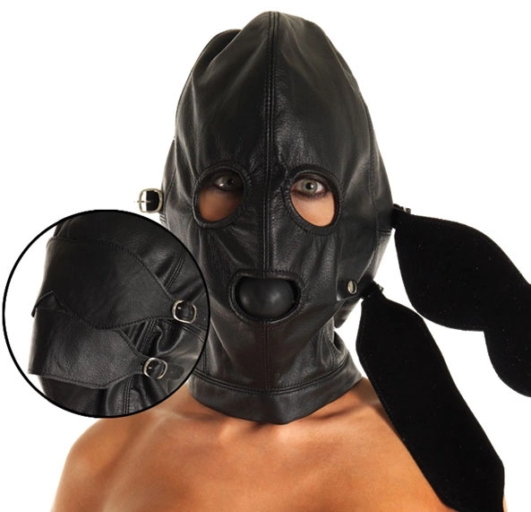 Lederen Hoofdmasker Met Afneembare Mondknevel, Mond En Blinddoek Van Rimba #7575 1 Lederen Hoofdmasker Met Afneembare Mondknevel, Mond En Blinddoek Van Rimba #7575