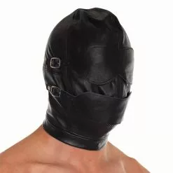 Lederen Hoofdmasker Met Afneembare Mondknevel, Mond En Blinddoek Van Rimba #7575 -Fetisj Mode Accessoires Winkel ri 7575 leather mask 23520 1