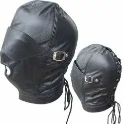 Lederen Hoofdmasker Met Afneembare Mondknevel, Mond En Blinddoek Van Rimba #7575 -Fetisj Mode Accessoires Winkel ri 7575 leather mask 3095 1