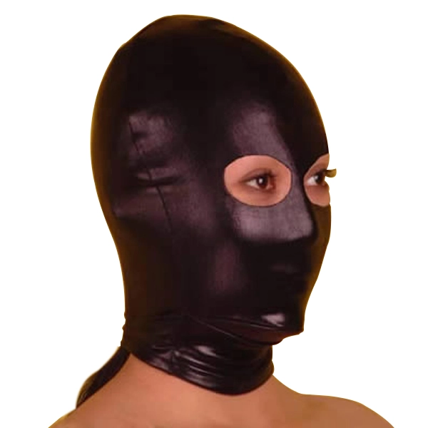 MAE-Wear Zwart Stretch Wetlook Masker Met Open Ogen En Ritssluiting Achter 1 MAE-Wear Zwart Stretch Wetlook Masker Met Open Ogen En Ritssluiting Achter